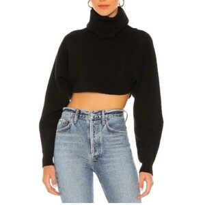 House of Harlow Black Cropped Ribbed Turtleneck Sweater Beatnik Womens Small